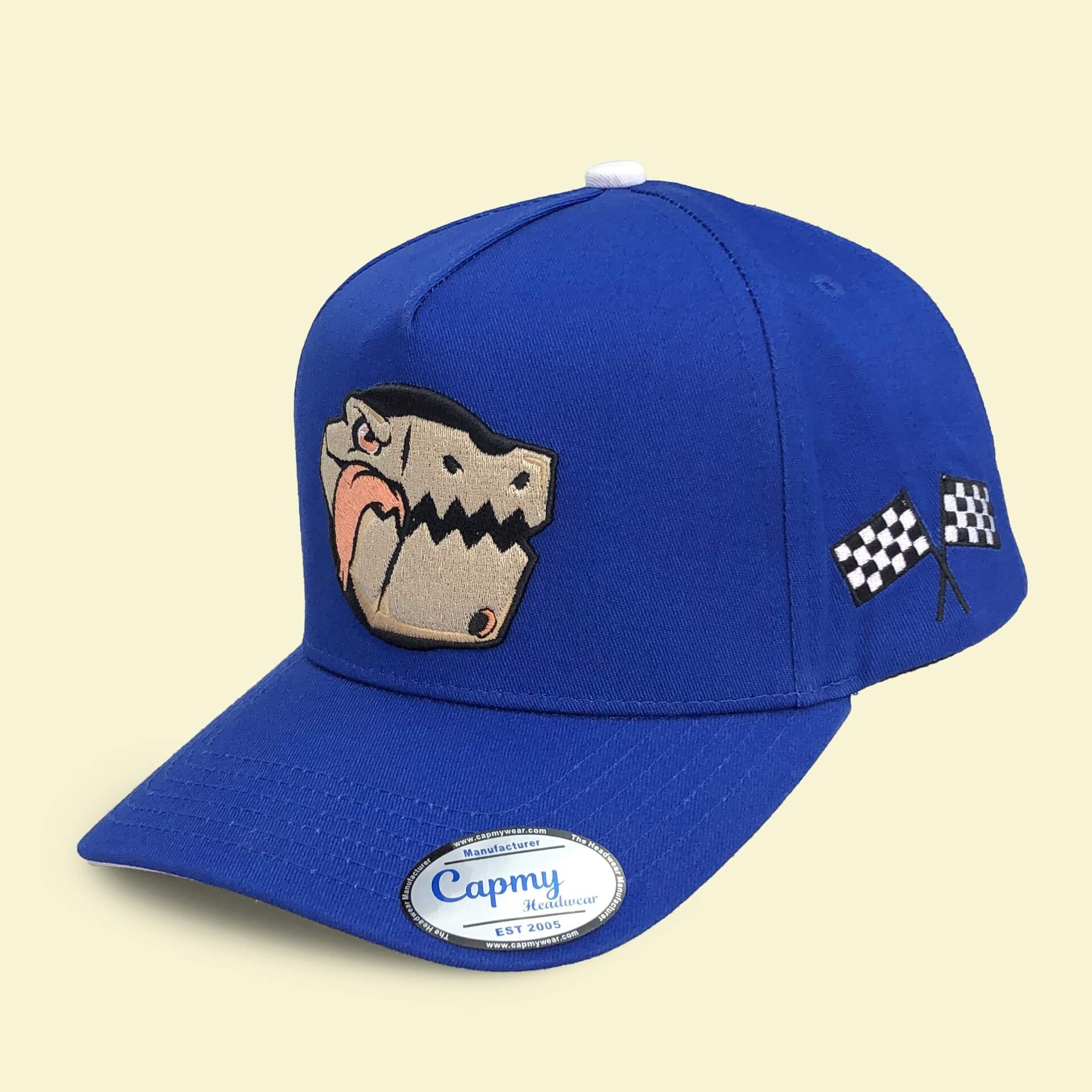 CMC1122(Popular Selling  5 panel 3D embroidery Royal Blue 100% 5 Panel A Frame Baseball Cap Manufacturer)