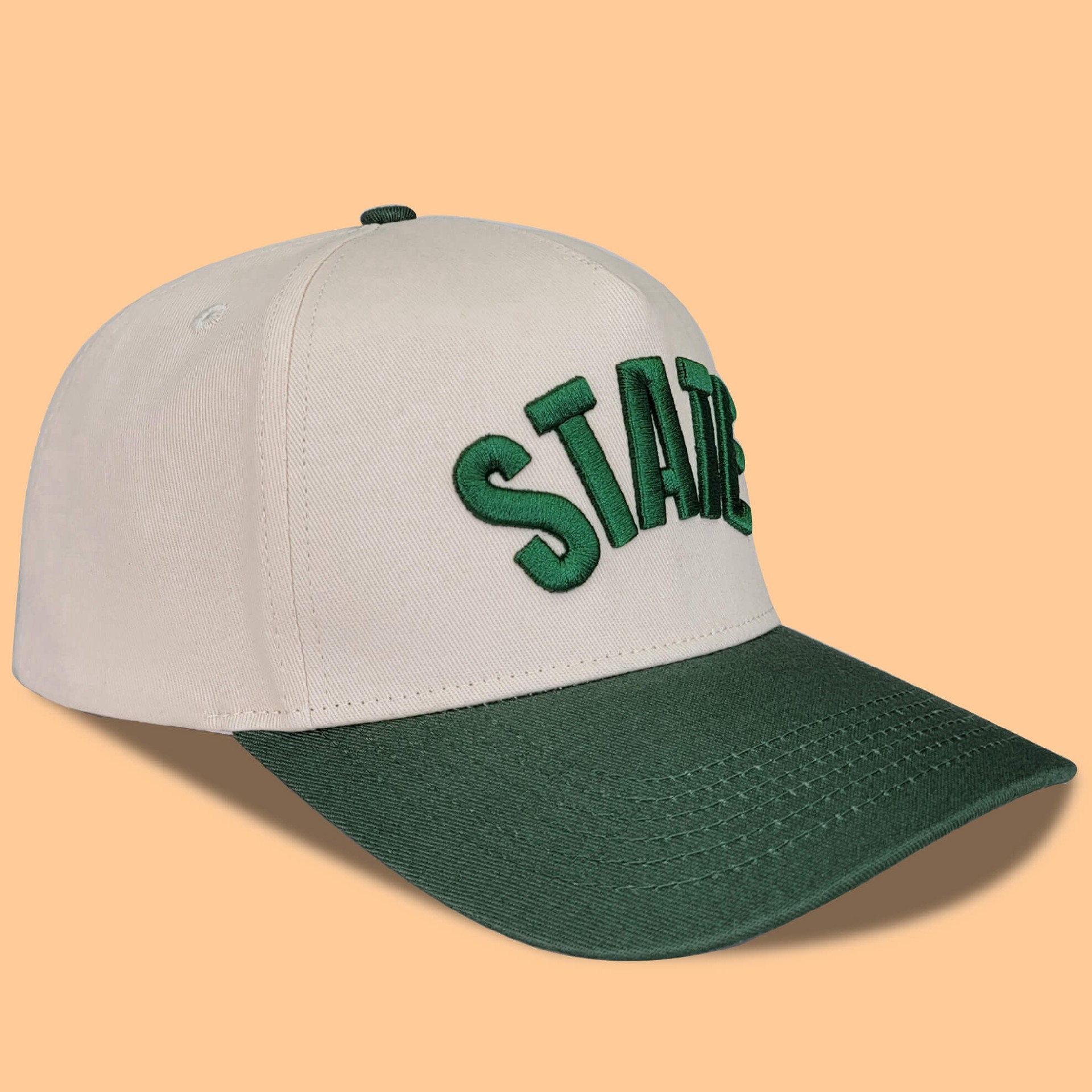 CMC-1124(Custom Khiki Green 100% Cotton Baseball Hat 3D Embroidery Logo Two Tone  5 Panel A Frame Baseball Cap Manufacturer)