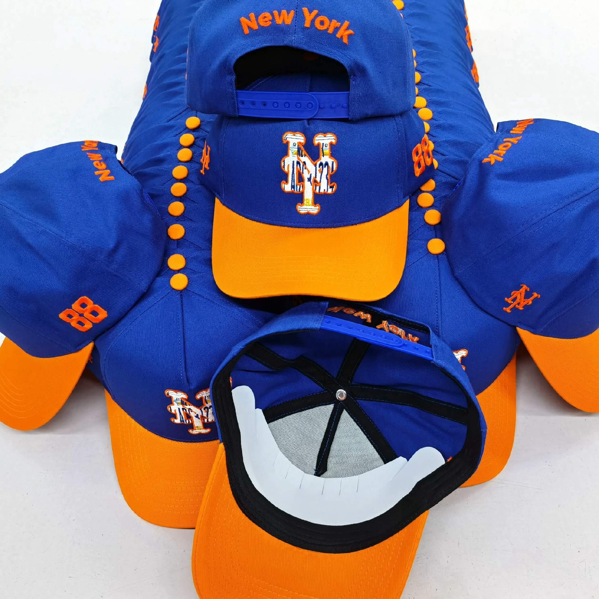 CMC-1141(  Two Tone Blue Orange 3D Embroidery Logo  Mens Women 5 Panel A Frame Baseball Cap Manufacturer)