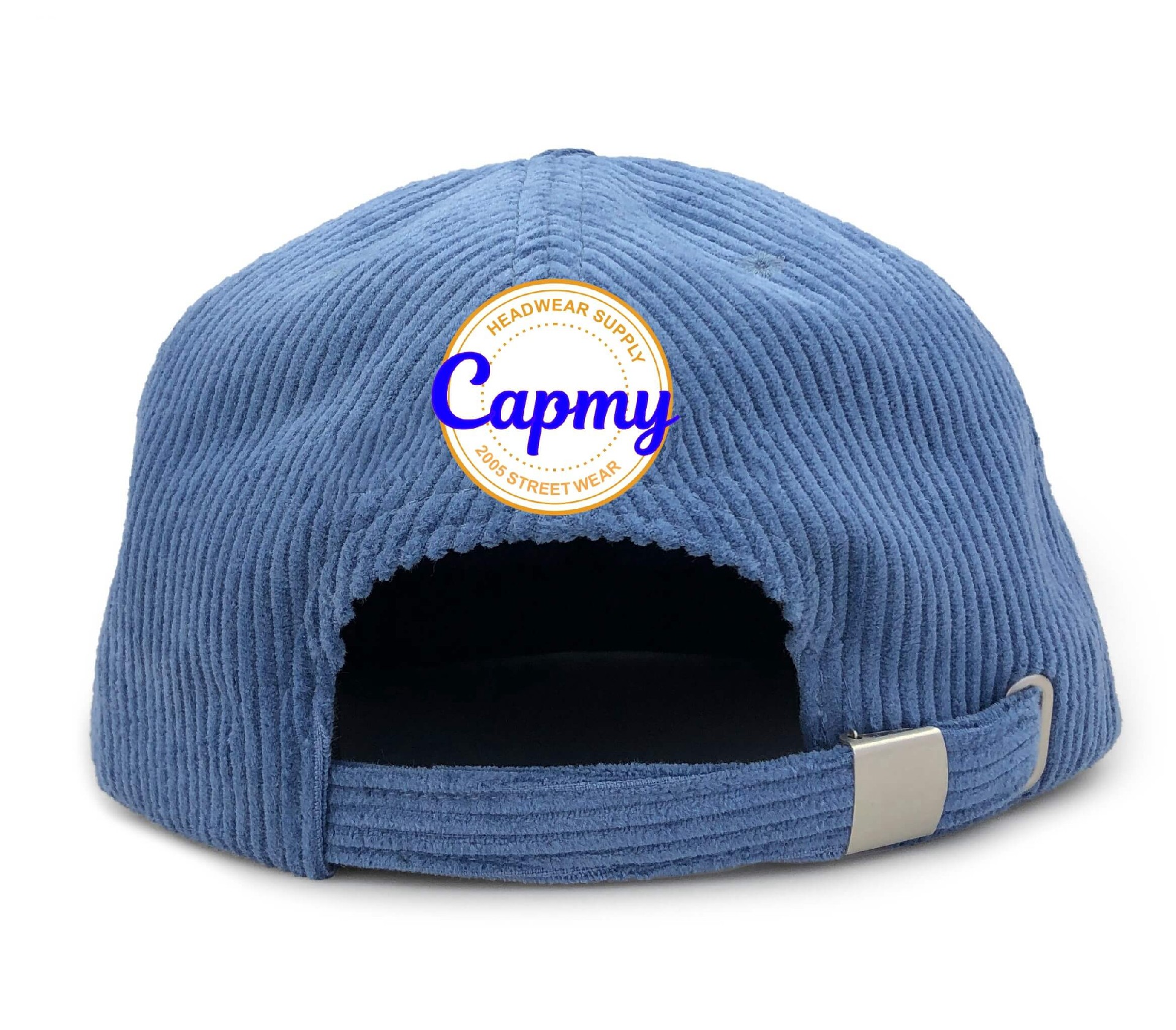 CMC-2177(High Quality Men Navy Blue Corduroy Cap 6 panel Leather Strap Snapback Hat)