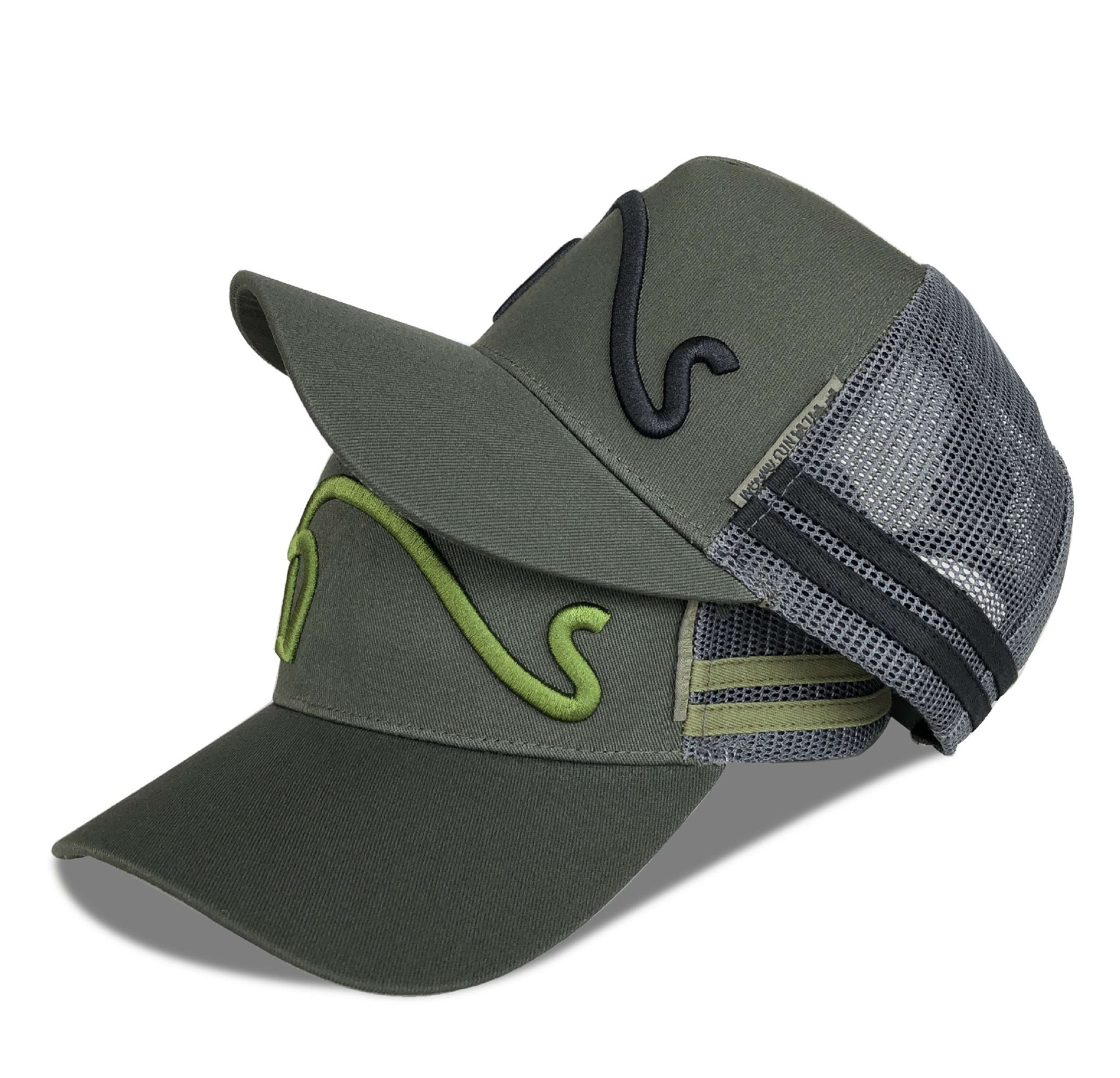 CTC-3007(Popular Country Trucker Caps 3D Embroidery High Profile Wild  2 stripes Australian Olive Geen Country Trucker Caps Hats)