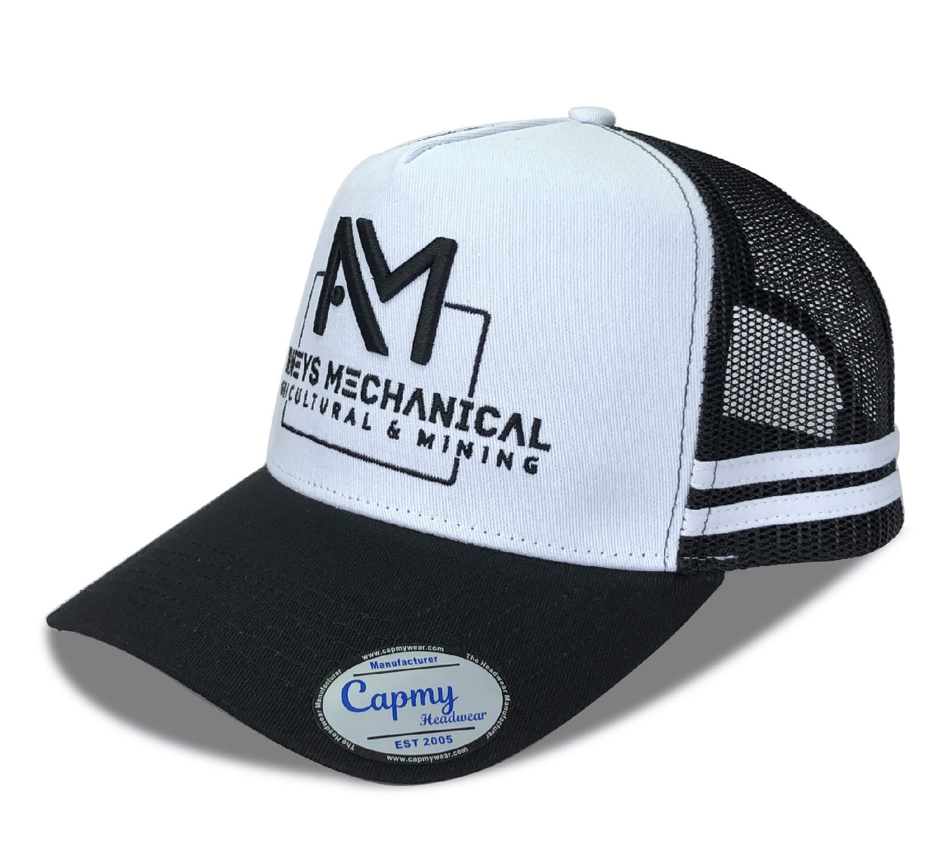 CTC-3009( Custom White Black Embroidery Patch Logo High Profile 5 Panel Country Trucker Caps Factory)