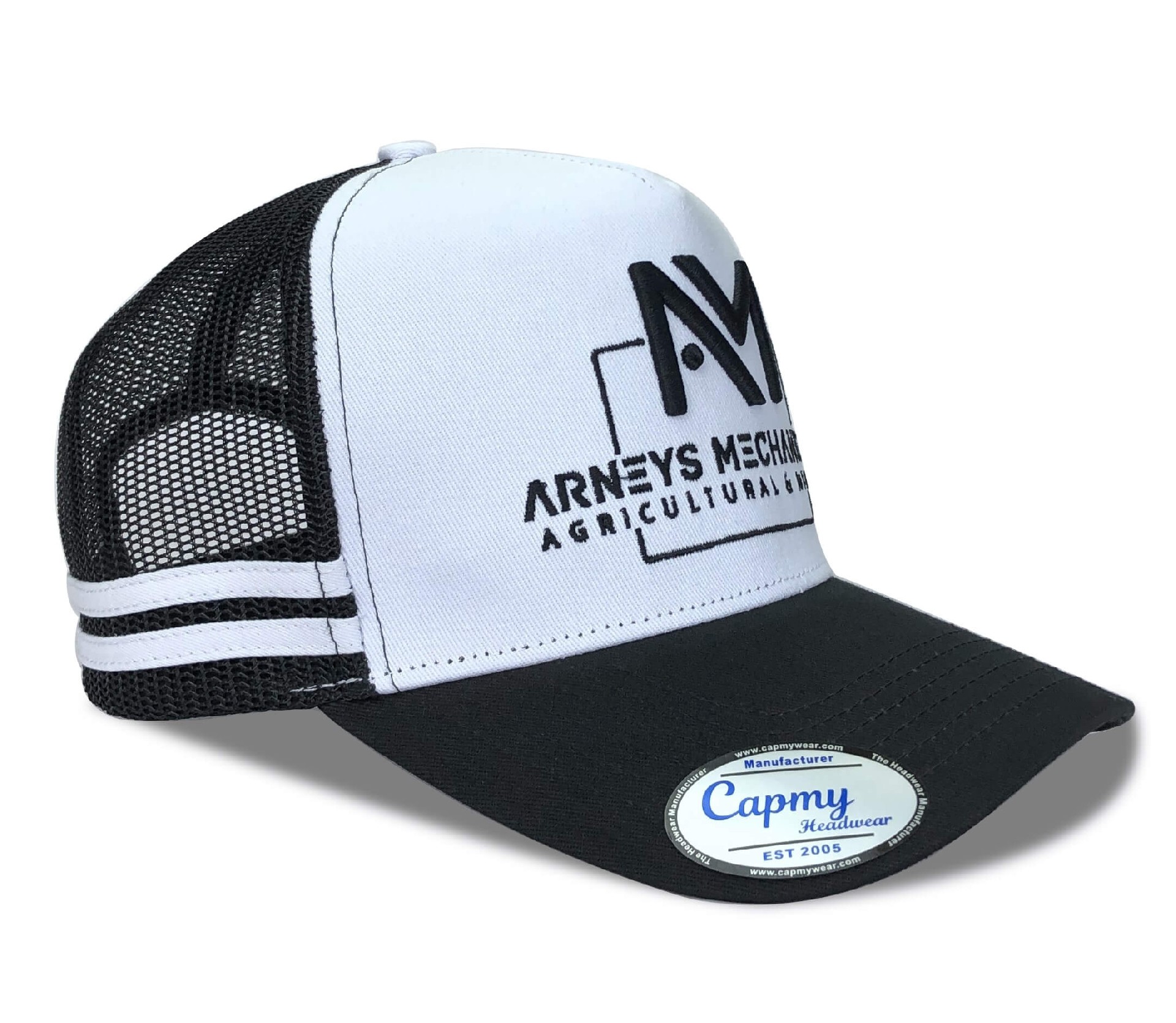 CTC-3009( Custom White Black Embroidery Patch Logo High Profile 5 Panel Country Trucker Caps Factory)