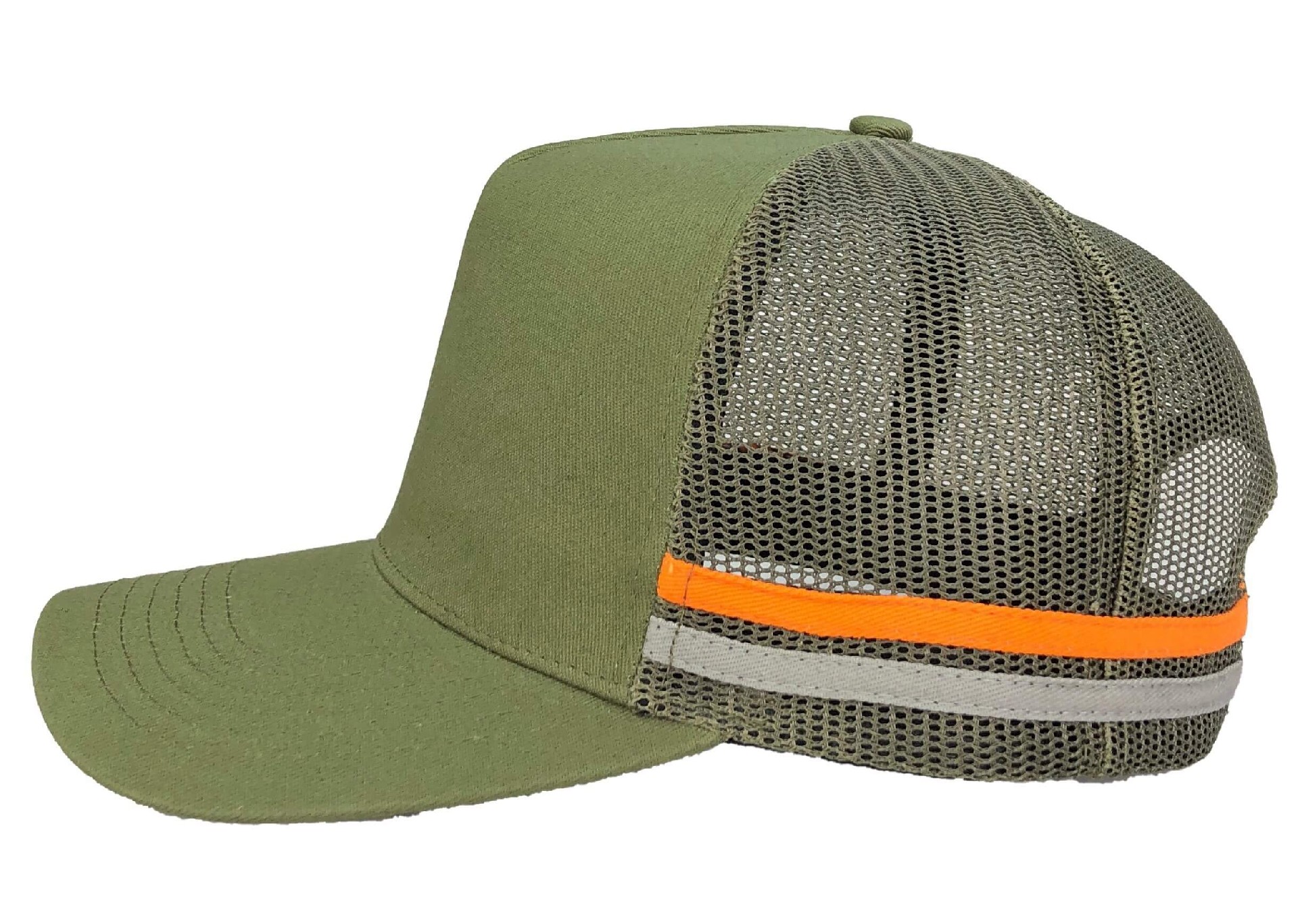 CTC-3018(Hot Selling Australian Country Trucker Caps High Profile 5 Panel 2 Stripes Side Striped Hat Olive Green Trucker Hat)