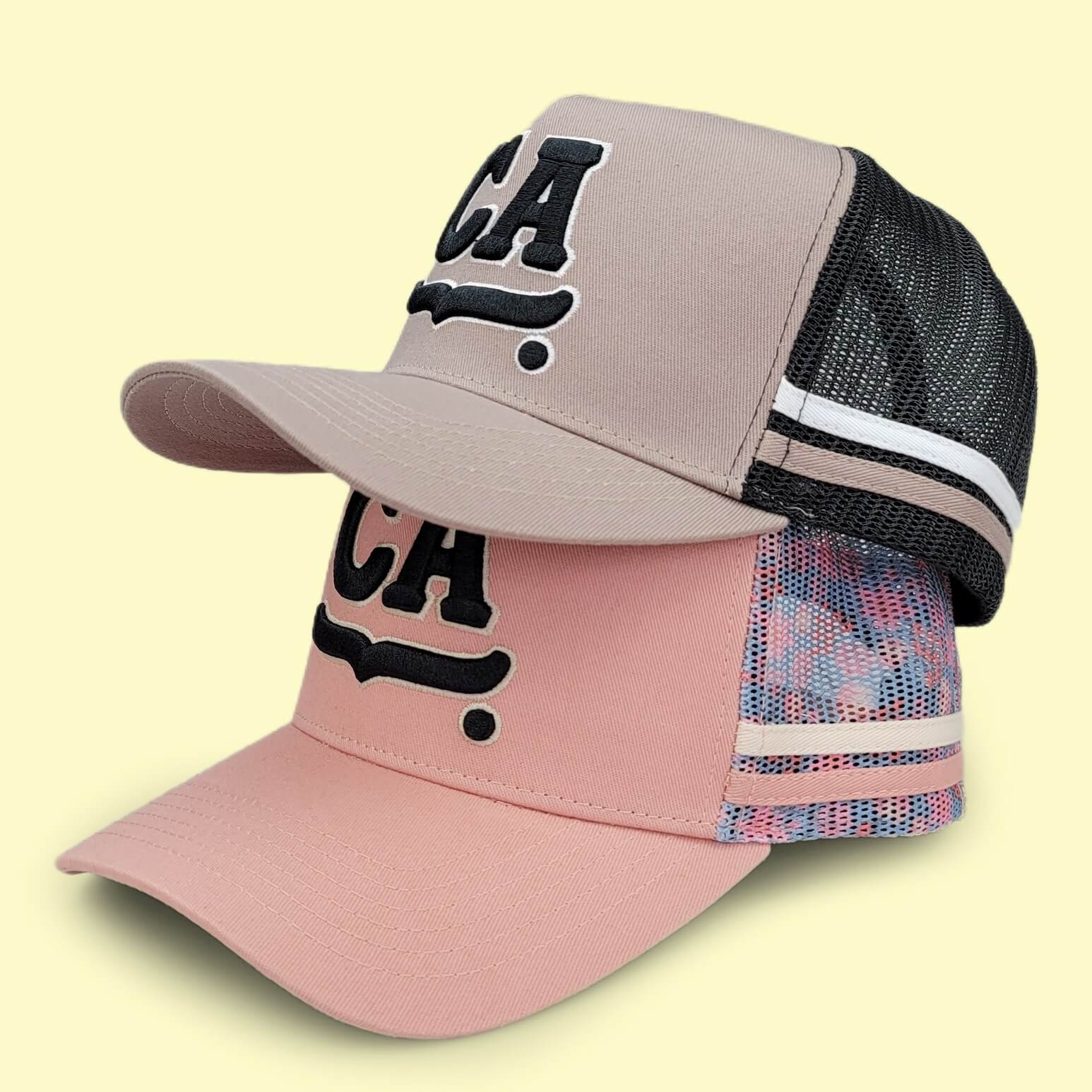 CTC-3035(Wholesale 5 Panel High Profile Structured Crown Striped Mesh Trucker Hat, Australia 2 Side Stripes Country Trucker Caps)