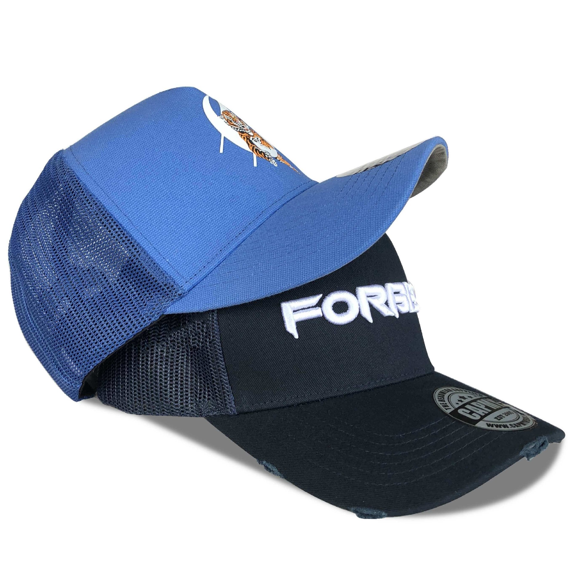 CMC-3102(Fashion Design 5 Panel Yelir Shape Distressed Mesh Cap 3D Embroidered Navy Blue Vintage Rip Trucker Hats)