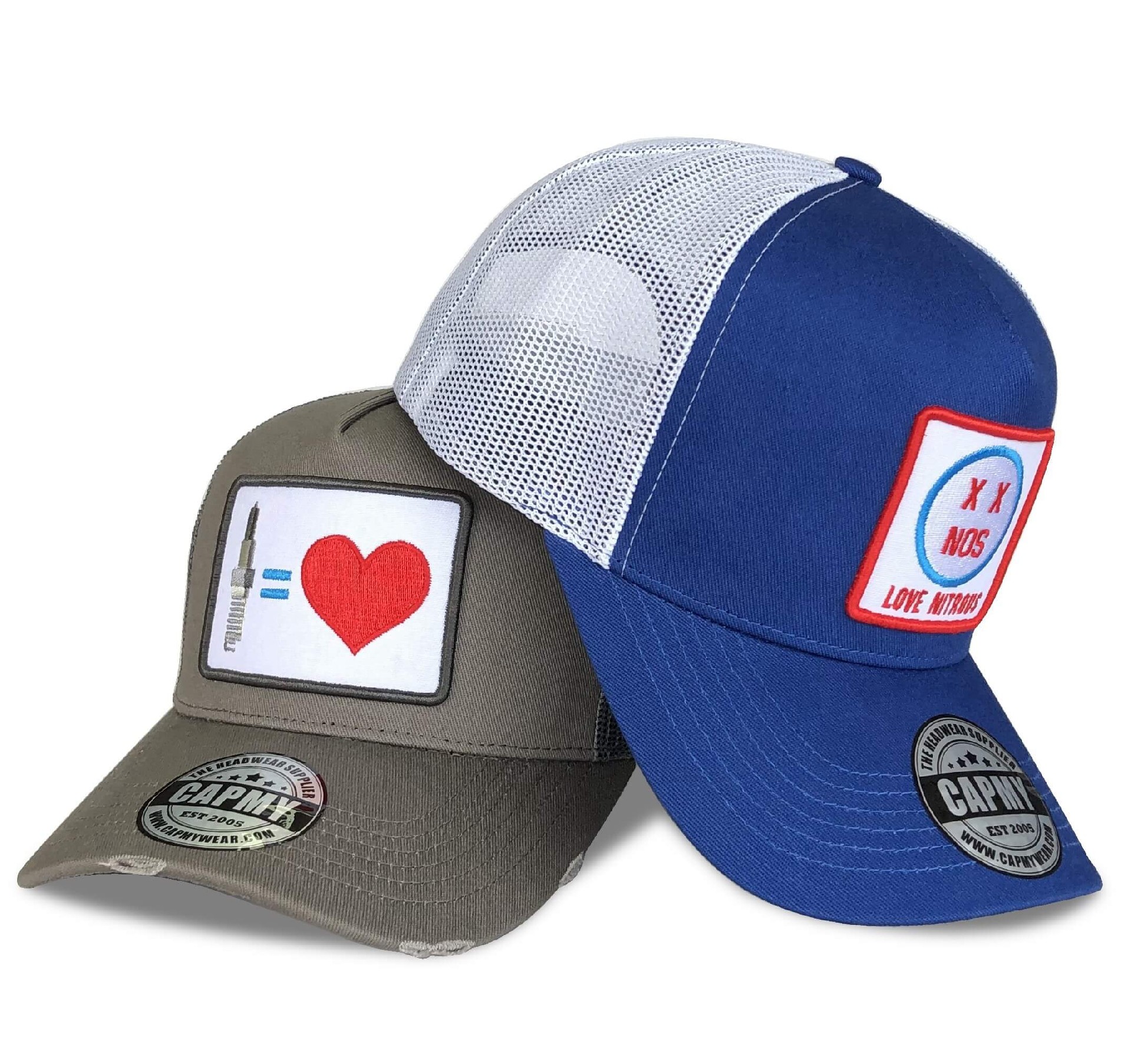 CMC-3106( Customize Embroidery Logo Royal Blue Men Sports 5 Panel Distressed Rip Vintage Mesh Trucker Hat Supplier)