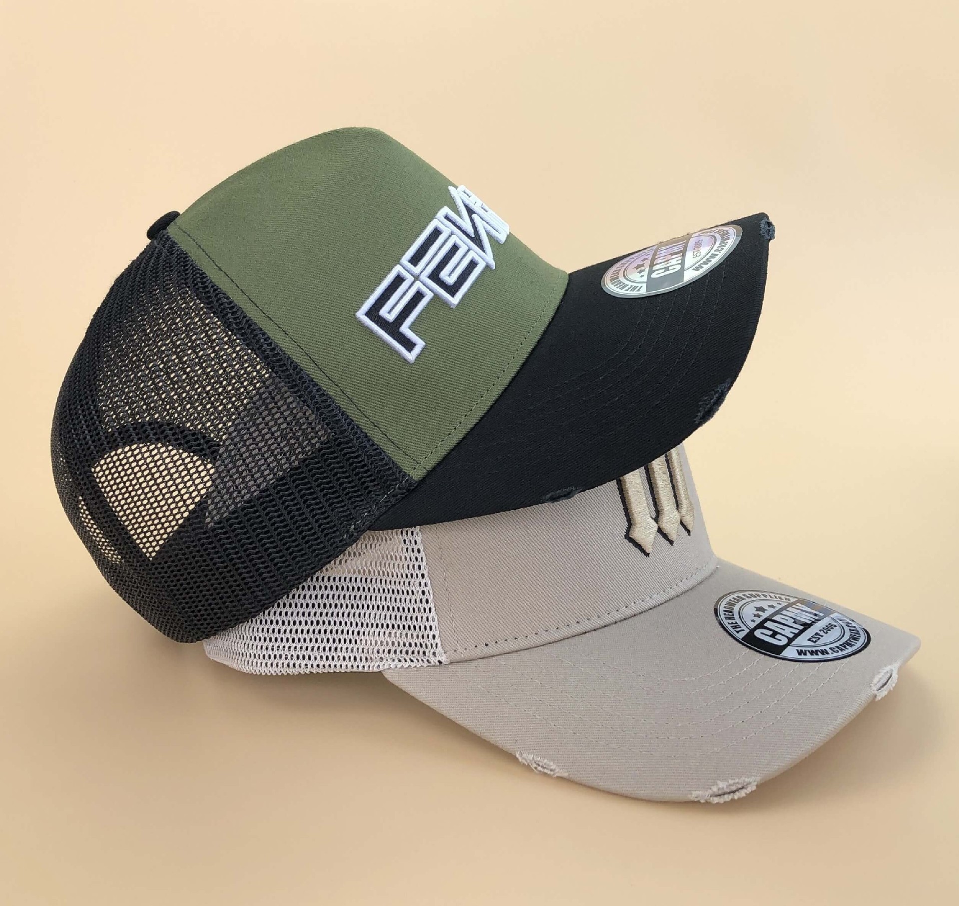 CMC-3116( Yelir Shape 3D Embroidered Logo Caps For Men Vintage Distressed Rip Mesh Sports Trucker Hat Manufacturer)