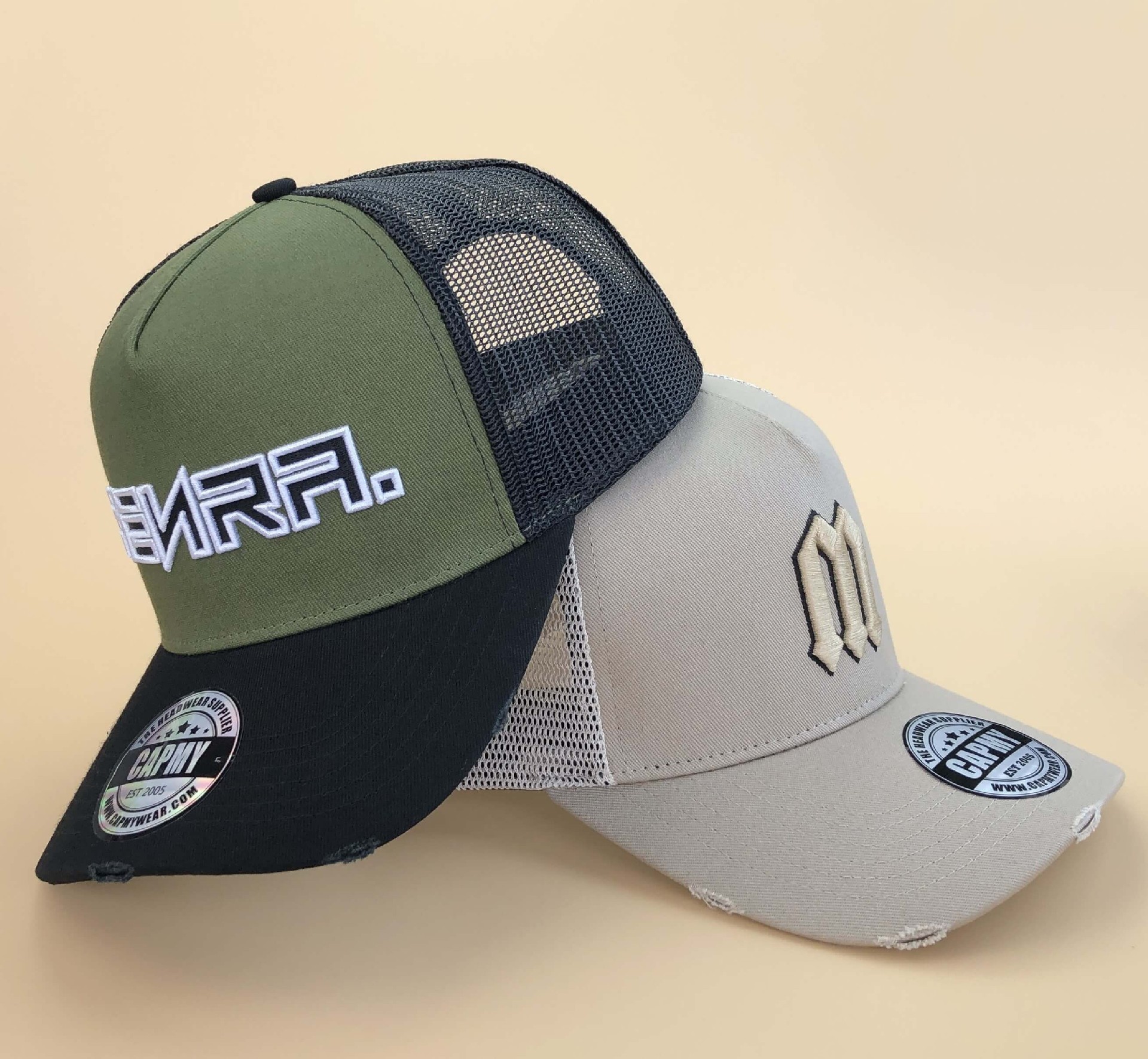 CMC-3114(OEM Design Embroidered Logo Trucker Caps For Men Vintage Distressed Rip Mesh Sports Trucker Hat)