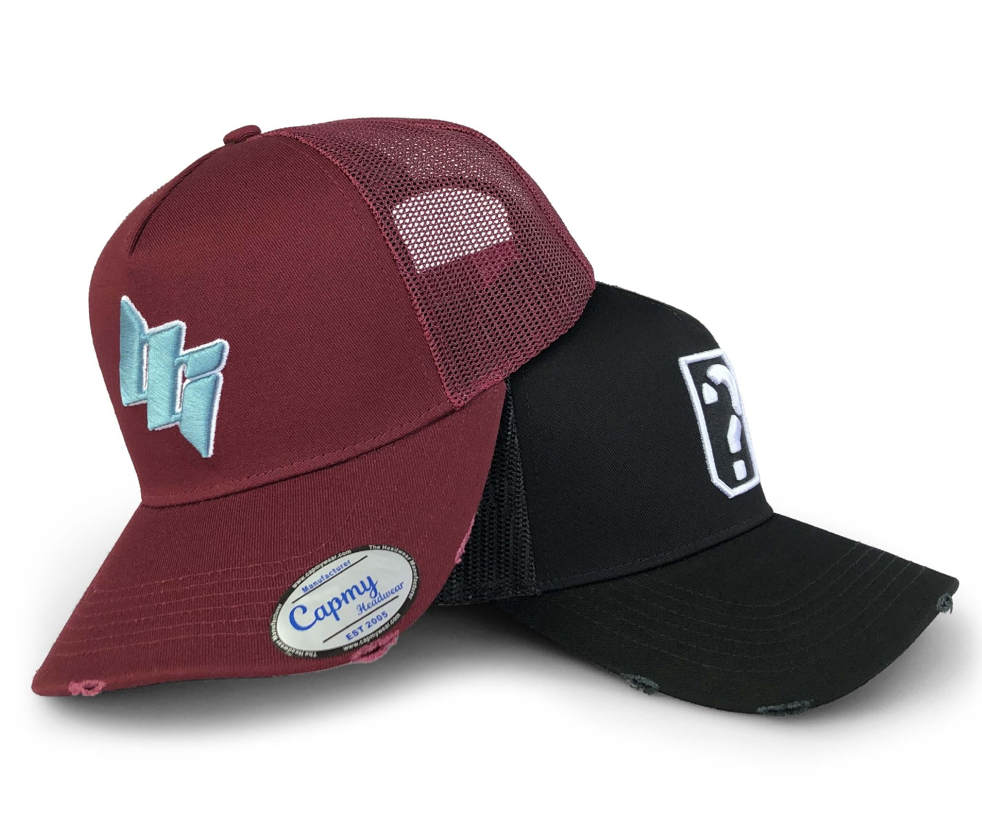 CMC-3119(Customized Cotton 5 Panel Embroidery New Mesh Trucker Cap With Vintage Distressed Rip Trucker Hats)